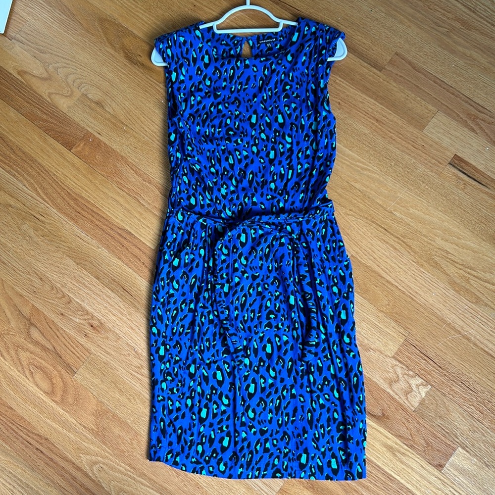 Warehouse dress Bright blue leopard print